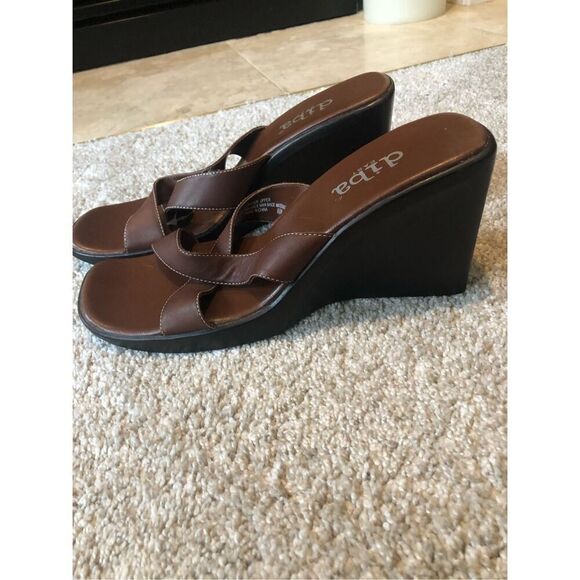 Diba East Women’s Brown Leather Open Toe Wedge Heel Size 8.5 - Picture 4 of 11